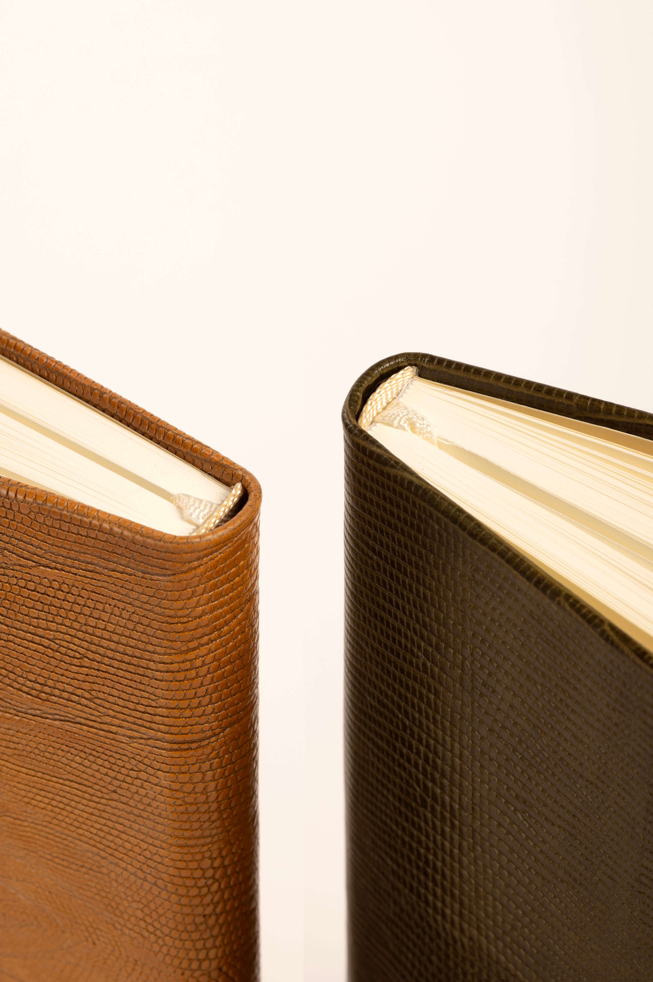Camel lizard-embossed leather Dune notebook binding detail, London design, handcrafted in Greece with Italian leather